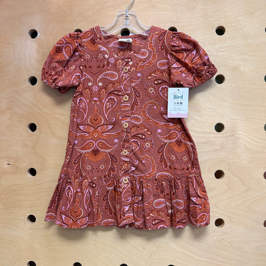 Plum/Orange Paisley Button Dress
