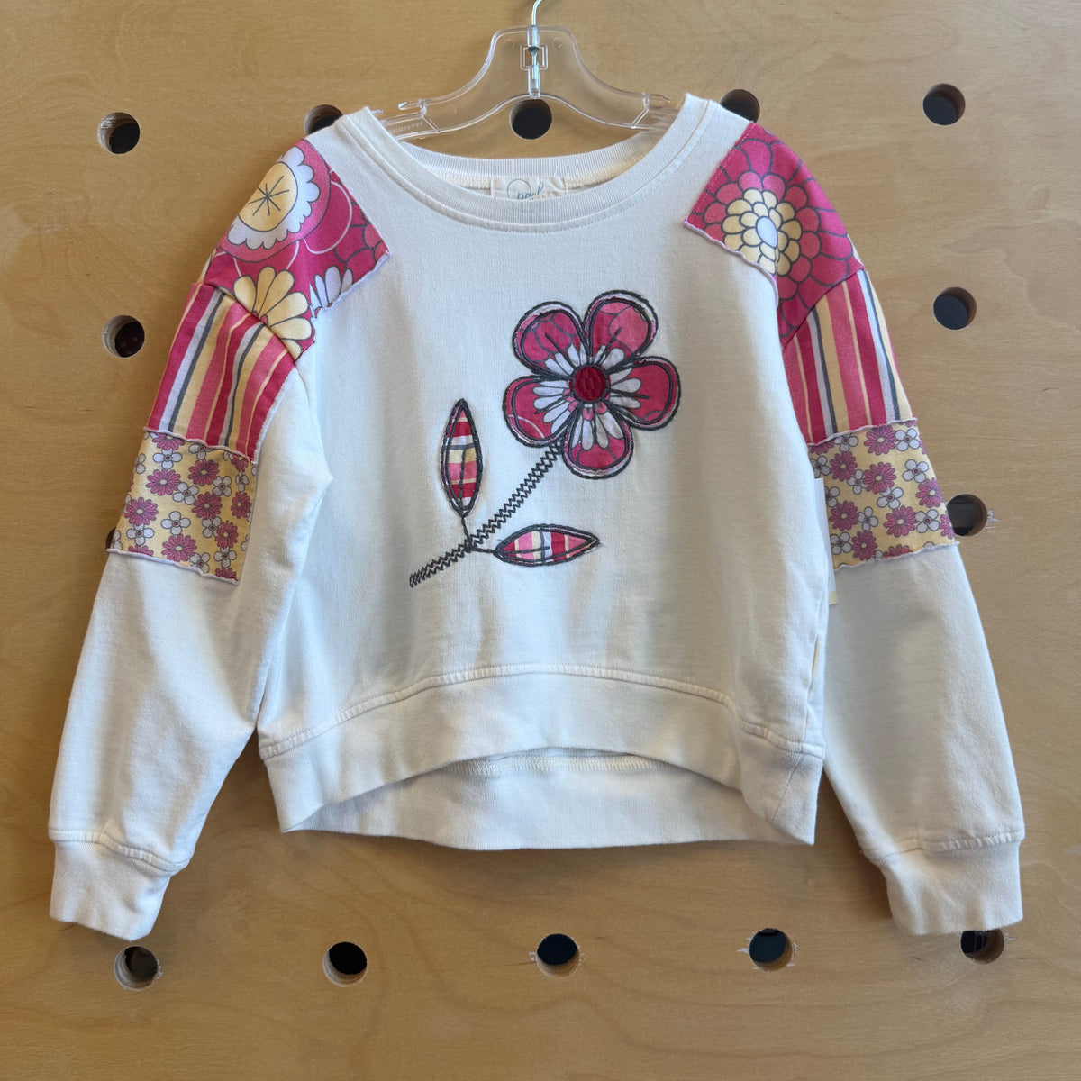 Cream/Pink Embroidered Floral Pullover
