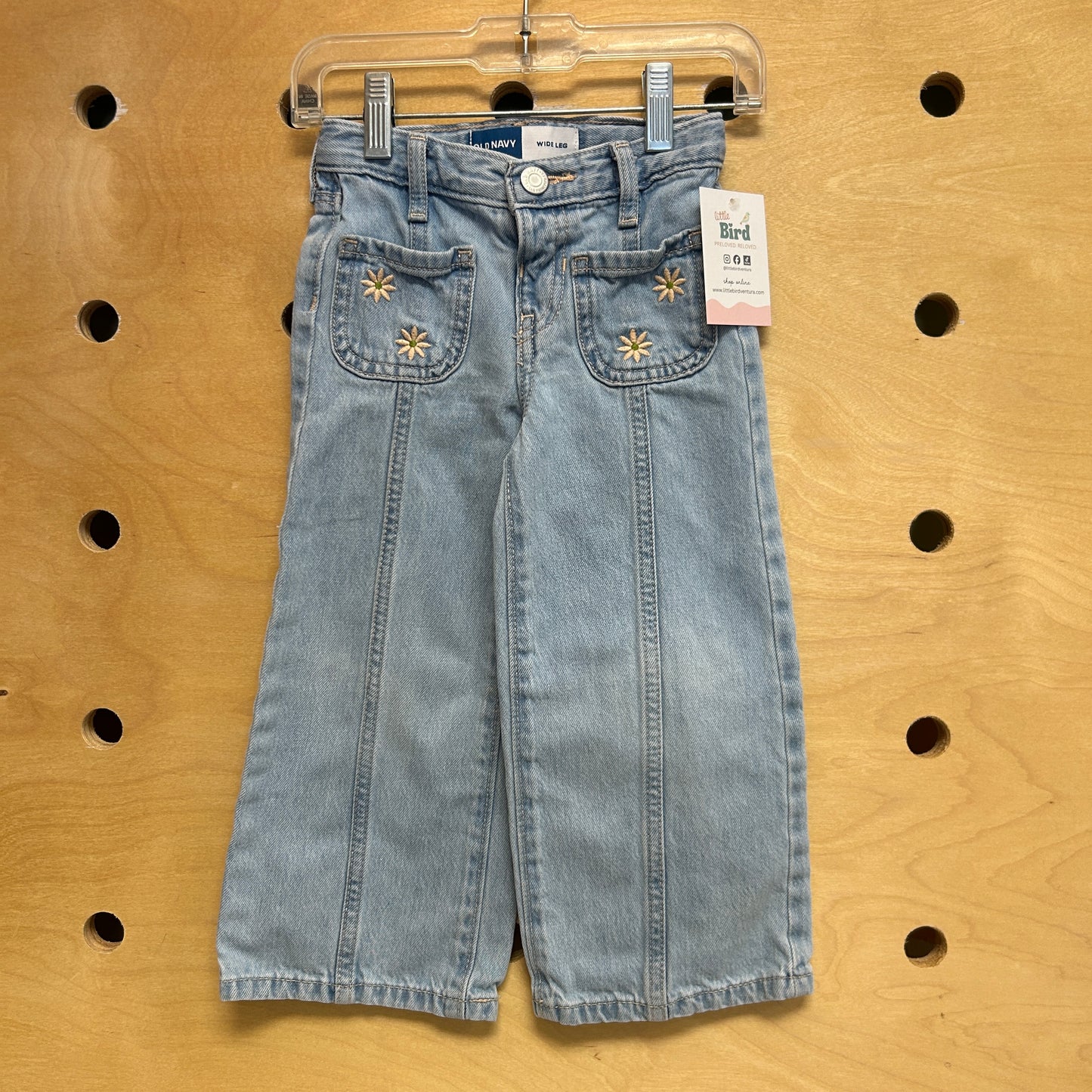 Embroider Flower Wide Leg Denim