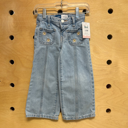 Embroider Flower Wide Leg Denim