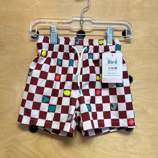 Checkered Sea Life Drawstring Swim Shorts