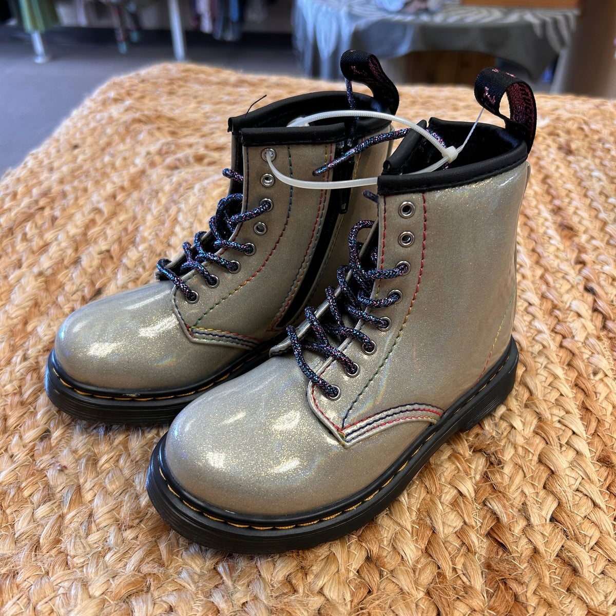 Silver Sparkle Rays Lace Up Boots