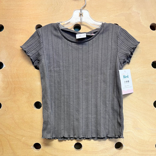 Grey Ribbed Pointelle Top