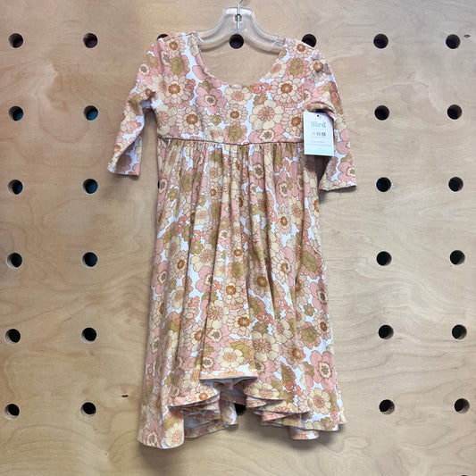 Cream & Coral Floral Cotton Twirl Dress