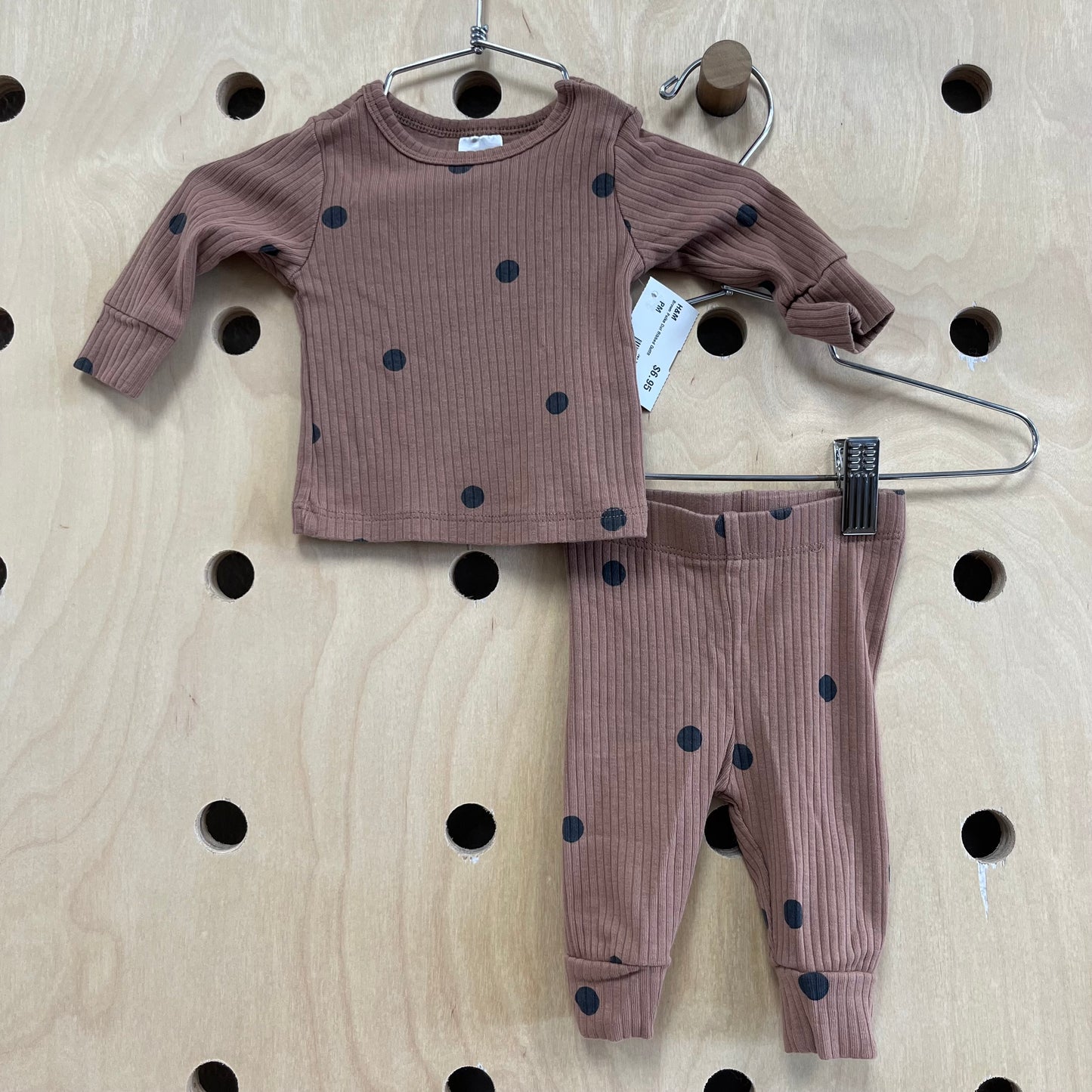 Brown Polka Dot Ribbed Outfit