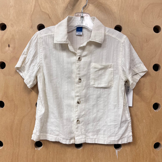 White Textured Button Up