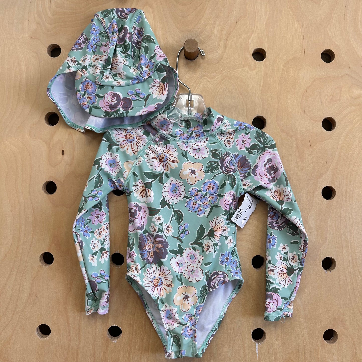 Teal Floral Swimsuit & Hat