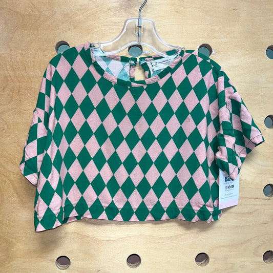 Peach & Green Harlequin Print Top