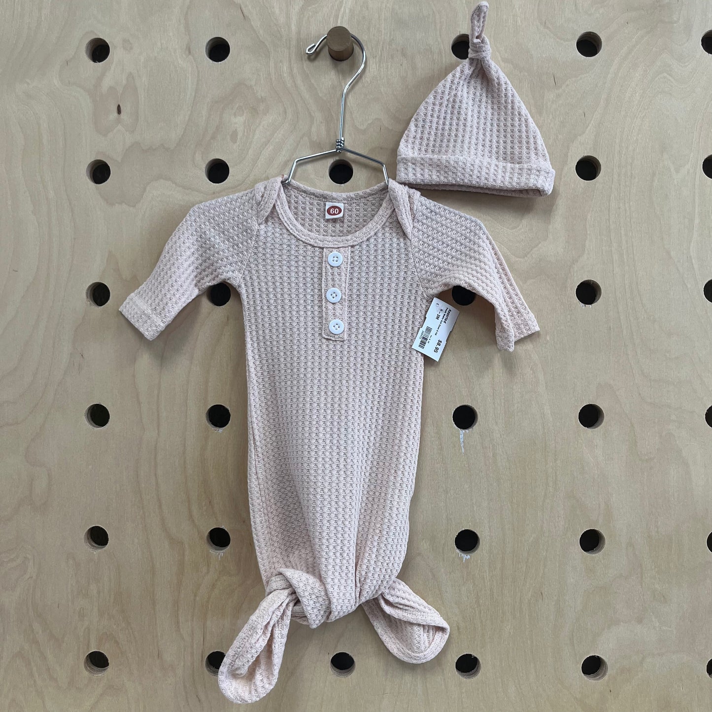 Peach Waffle Knit Gown & Hat