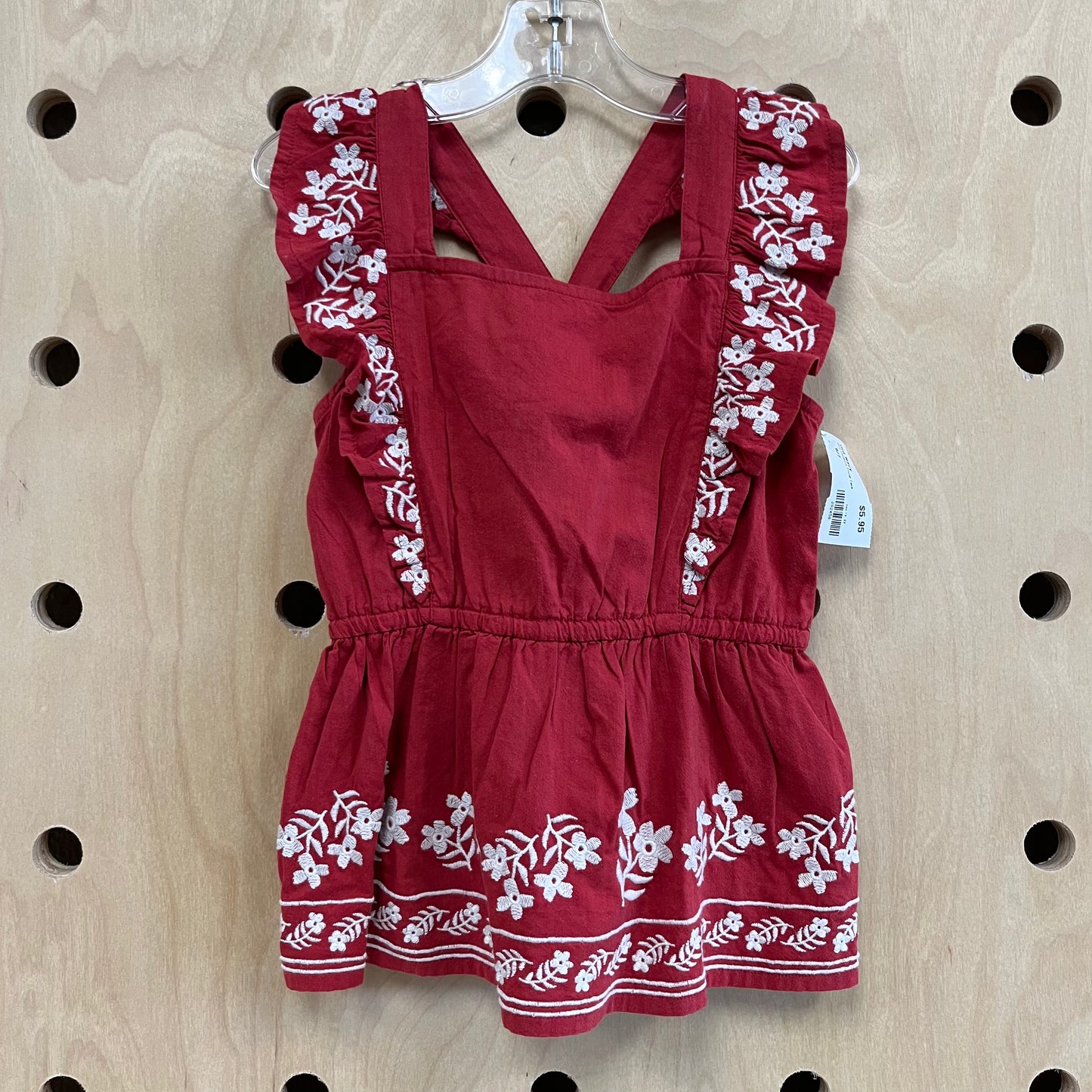 Red Pinafore Floral Tank