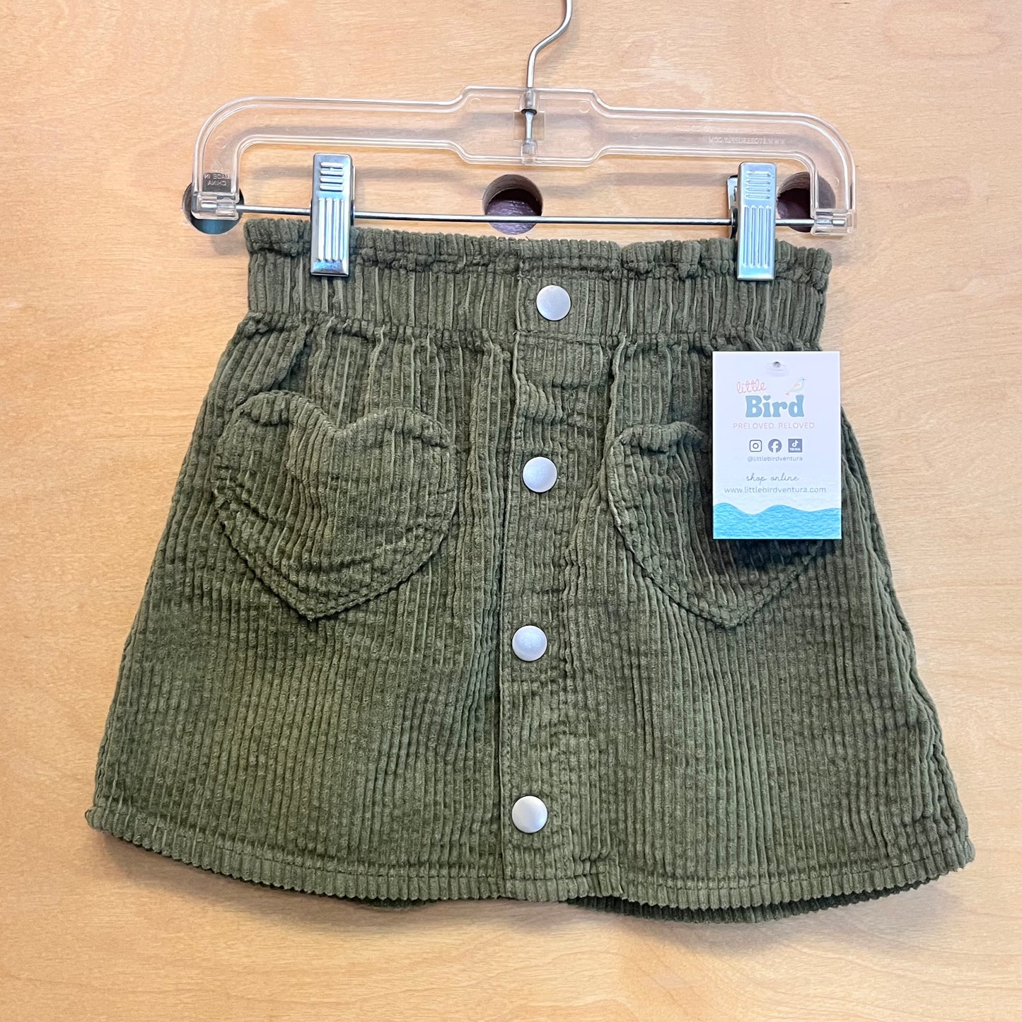 Green Cord Heart Pocket Skirt