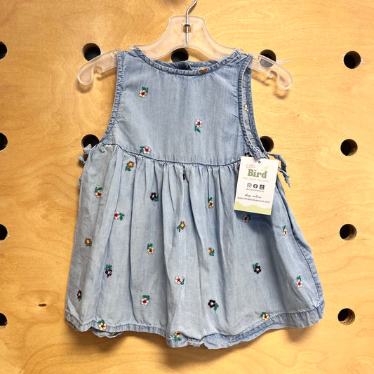Chambray Floral Embroidered Dress