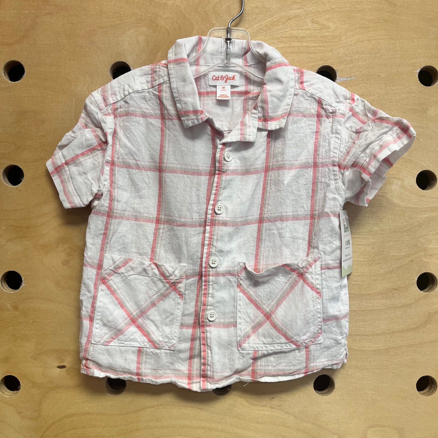 White/Pink Pocket Button Up