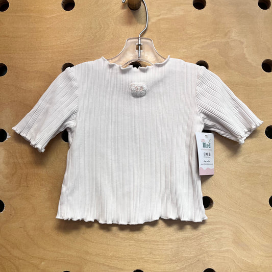 White Ribbed Embroidered Bow Tee