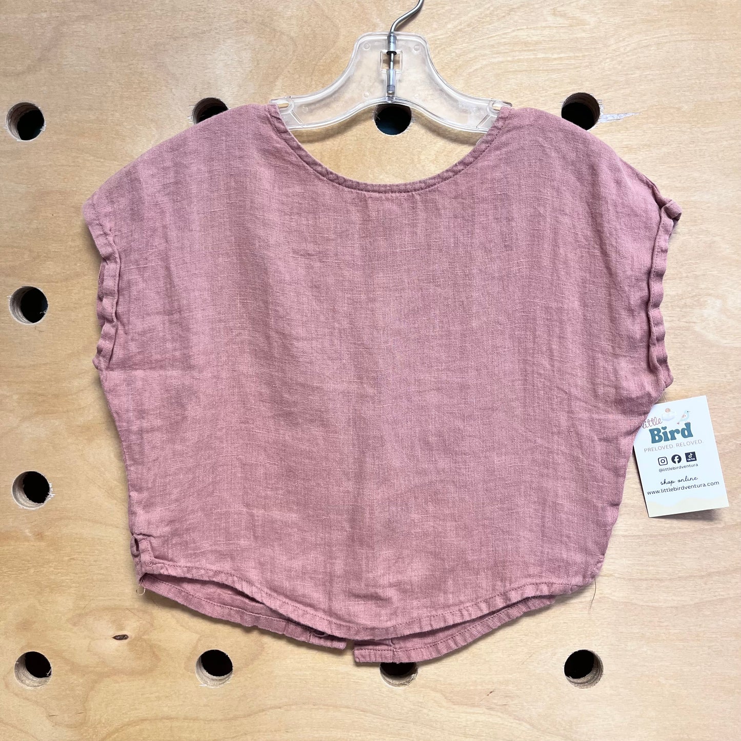 Pink Linen Blend Abolone Back Button Tee