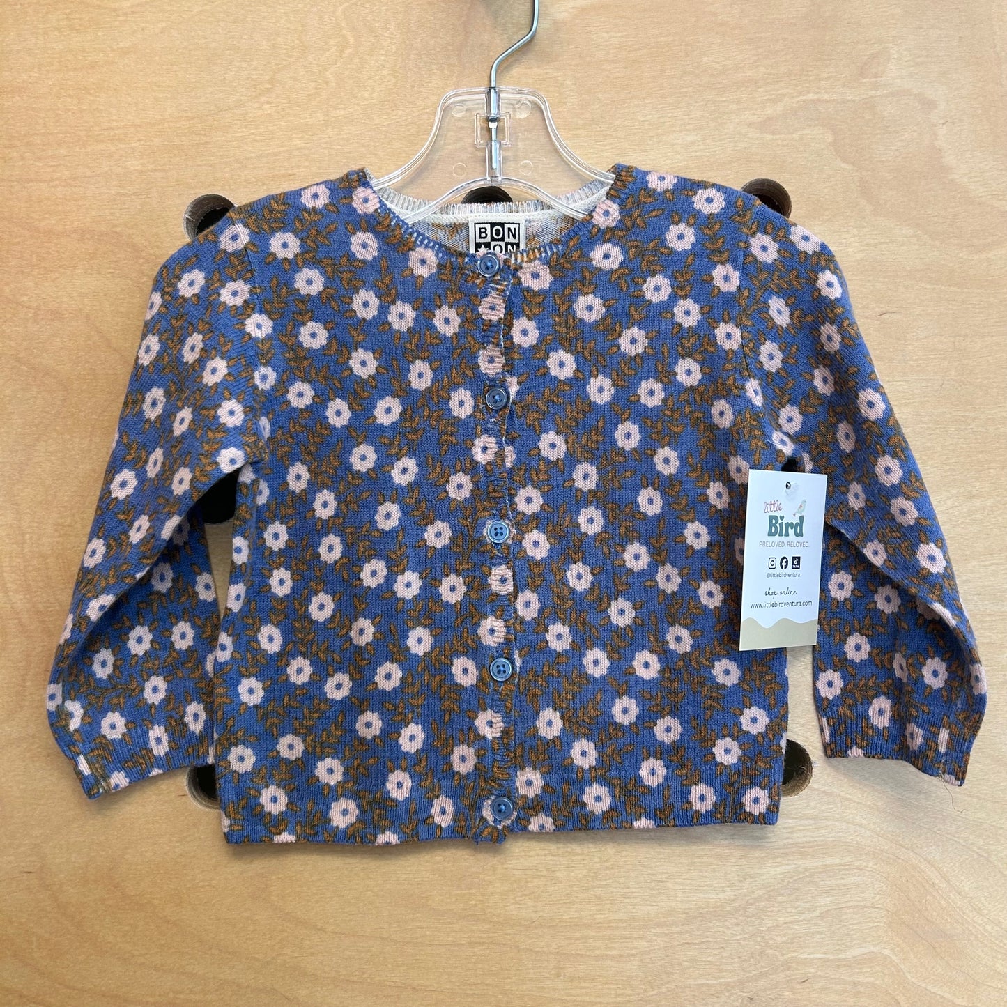 Blue Floral Wool Blend Cardigan
