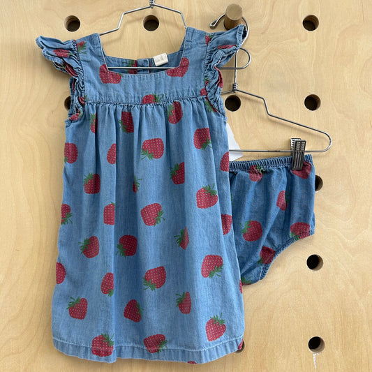 Denim Strawberry Dress w/ Bloomers