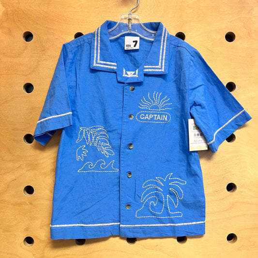 Blue Embroider 'Captain' Button Up NEW!