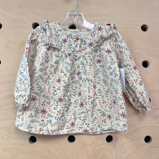 Beige Floral Gauze Top