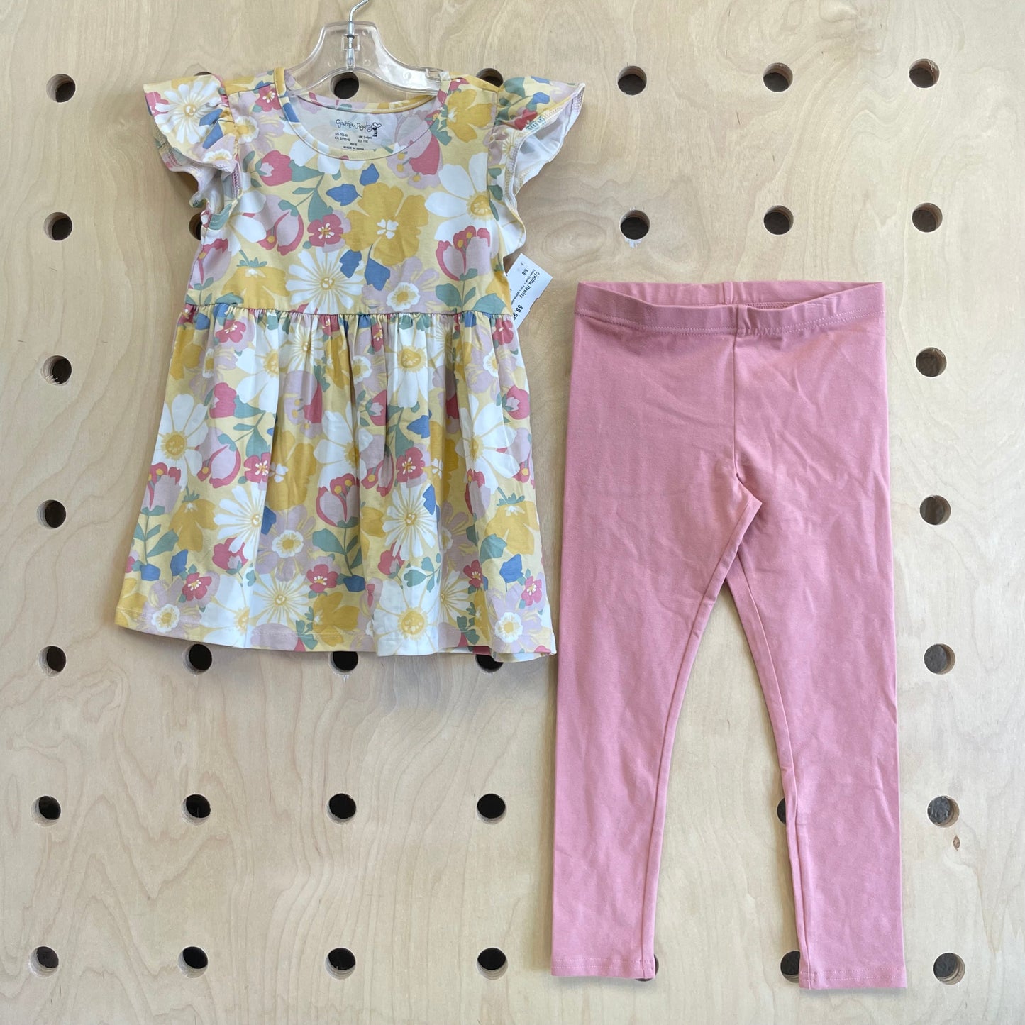 Yellow Floral + Pink Leggings Outfit