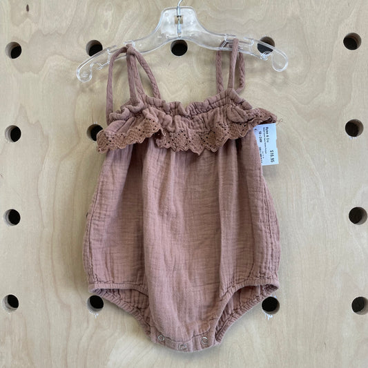 Brown Eyelet Gauze Bubble Romper