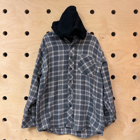 Grey Plaid Hoodie Flannel