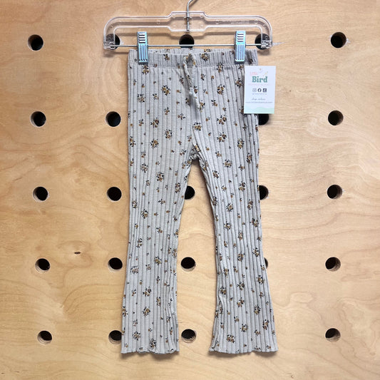 Grey Floral Ribbed Leggings