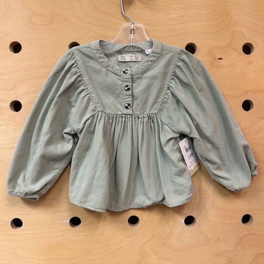 Mint Cord/Plaid Button LS
