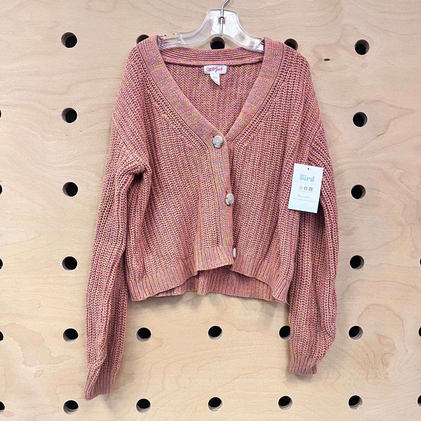 Peach/Colorful Knit Button Sweater