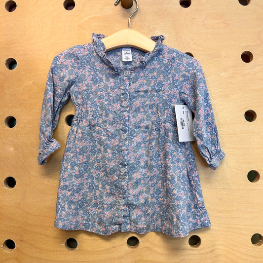 Blue & Pink Floral  Button Dress