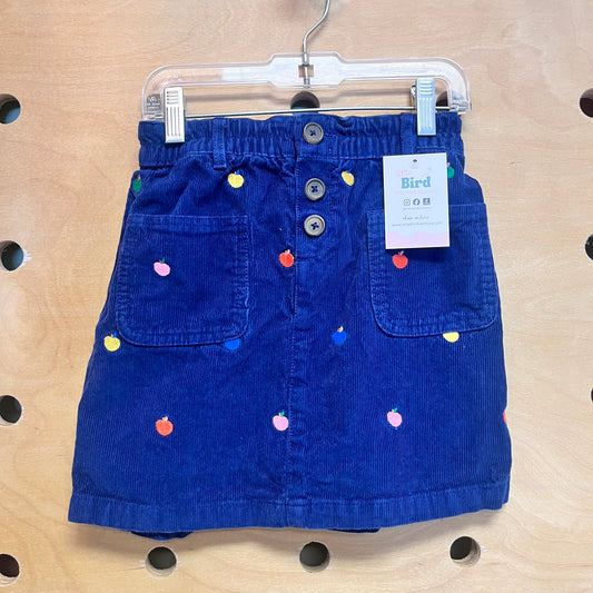 Navy Cord Embroidered Apples Skirt
