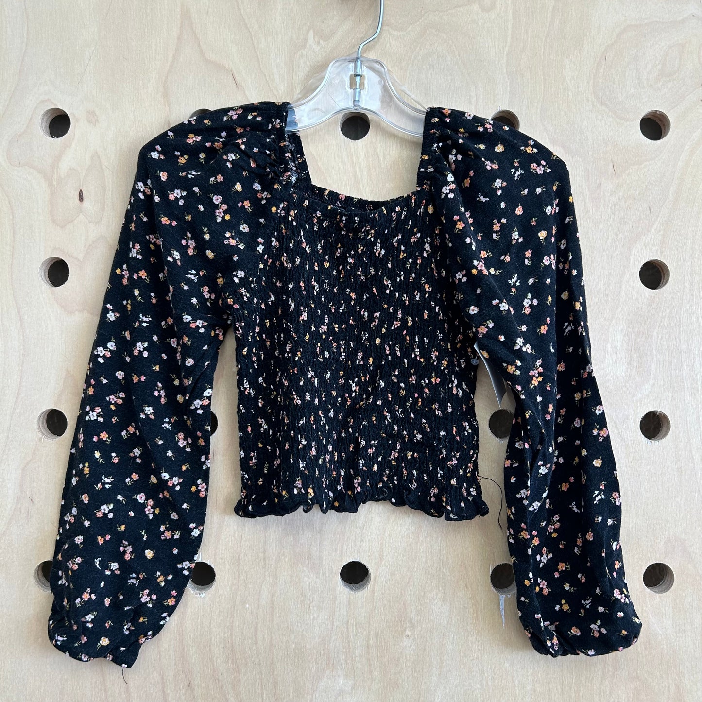Black Floral Smocked Top