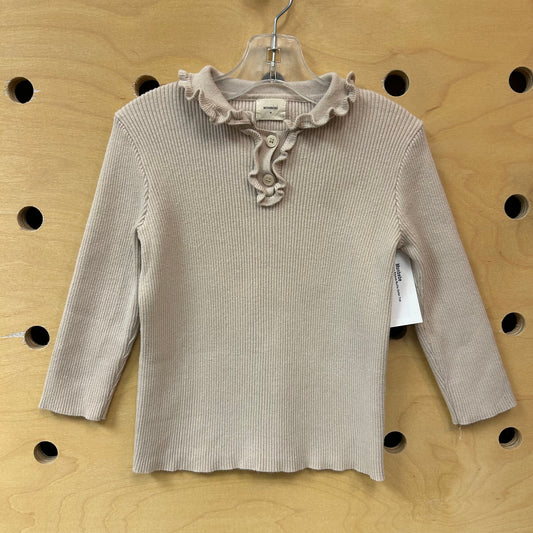 Beige Ribbed Ruffle Collar Top