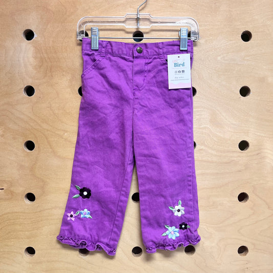 Purple Embroidered Floral Pants