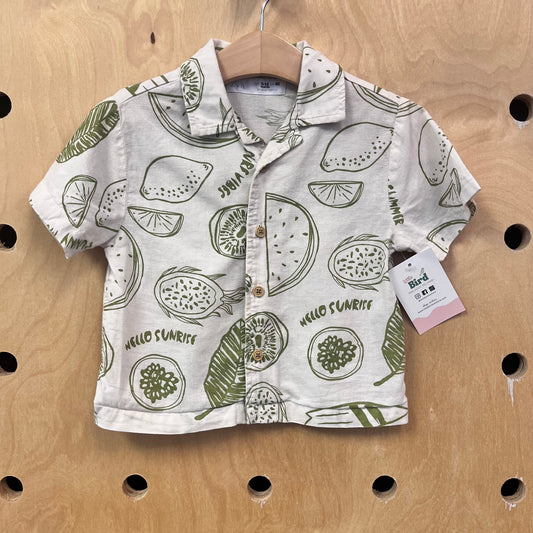 Cream & Green Hello Sunrise Linen Blend Shirt