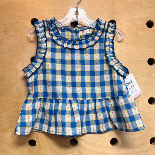 Blue/Yellow Plaid Flowers Tank