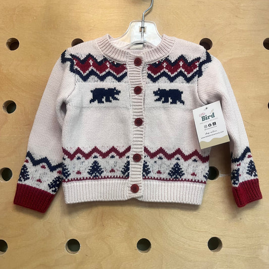 Cream Knit Bear Jacquard Sweater