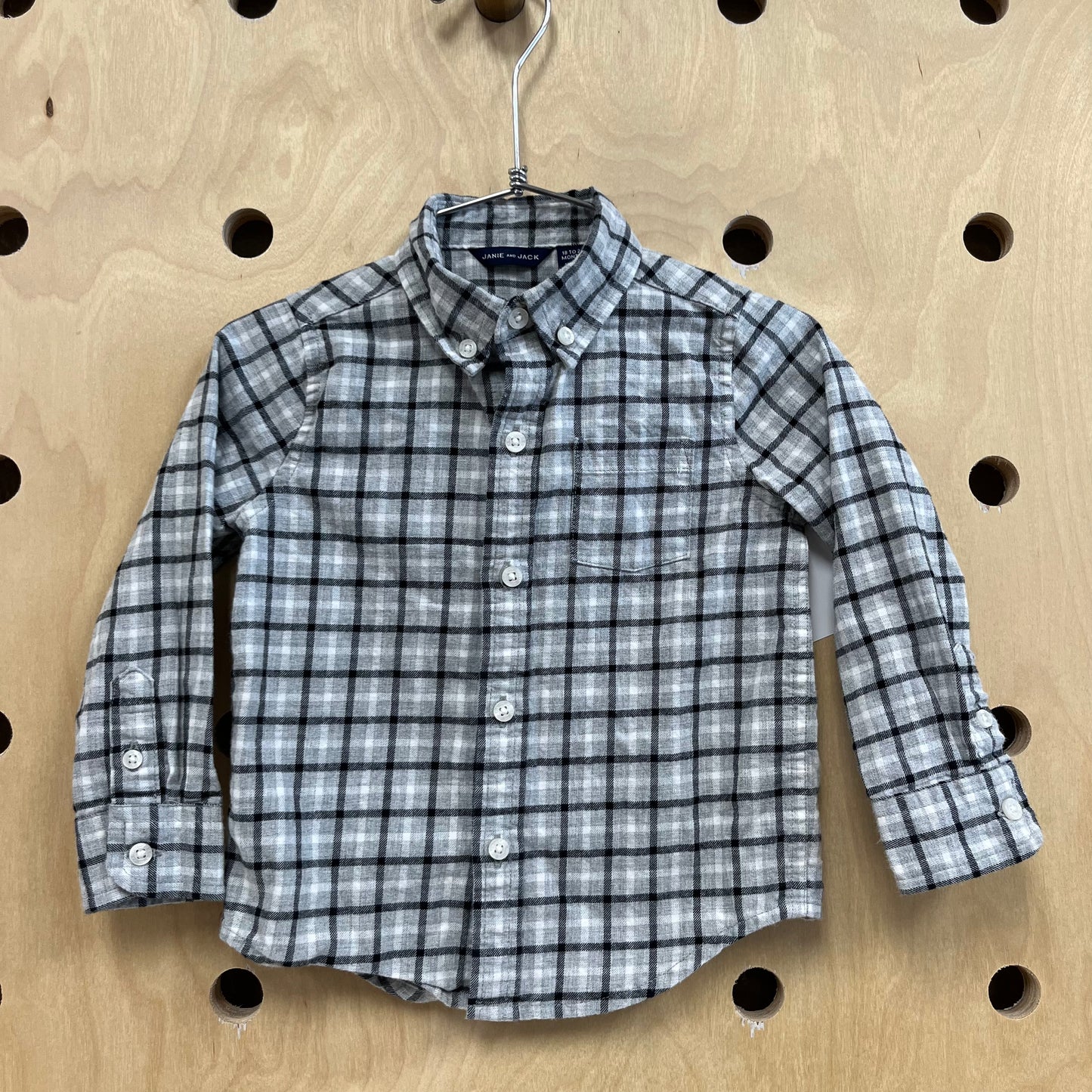 Grey+Black Plaid Button Up