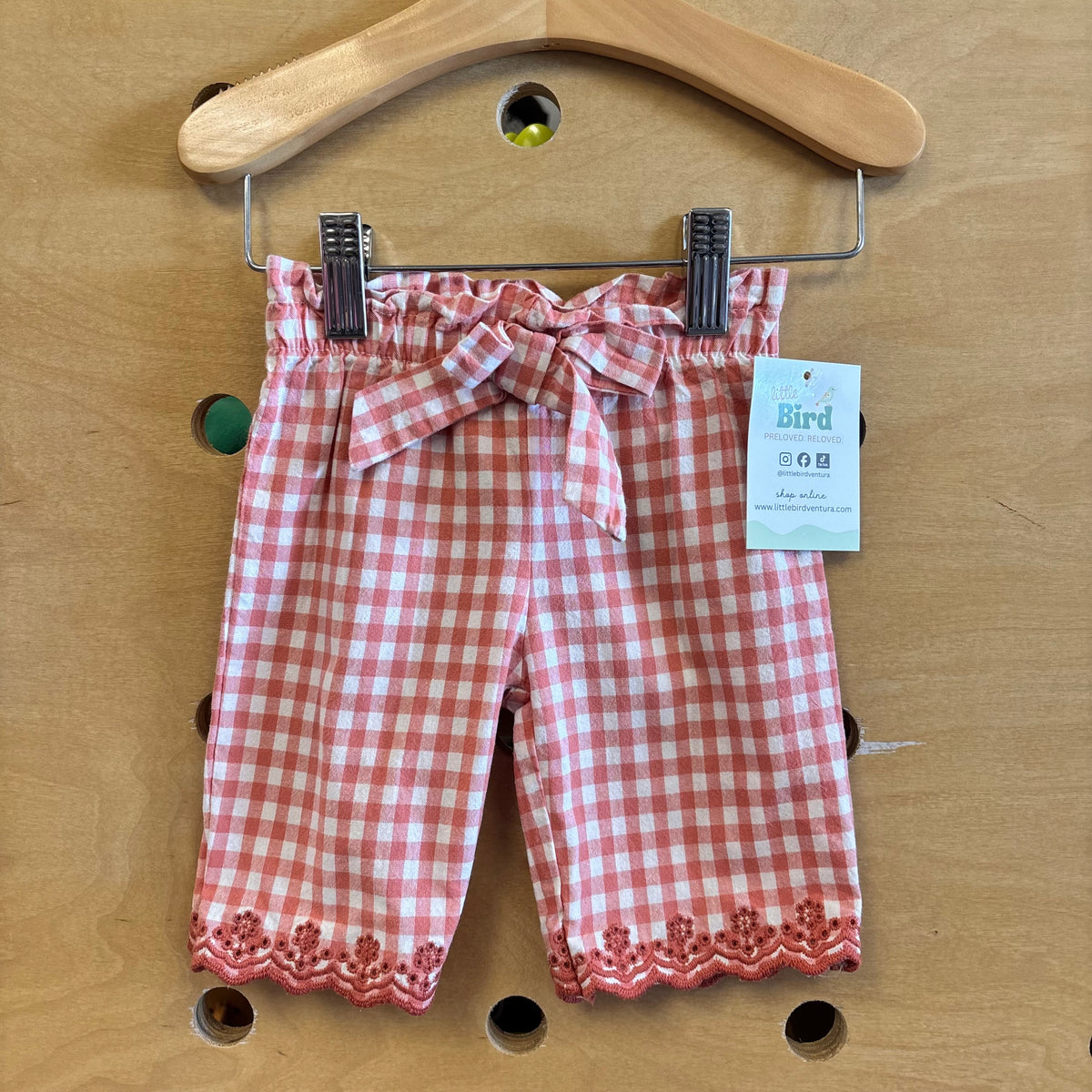 Pink Plaid Eyelett Trim Pants