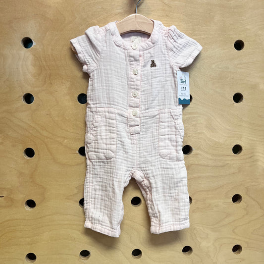 Pink Gauze Half Button Romper
