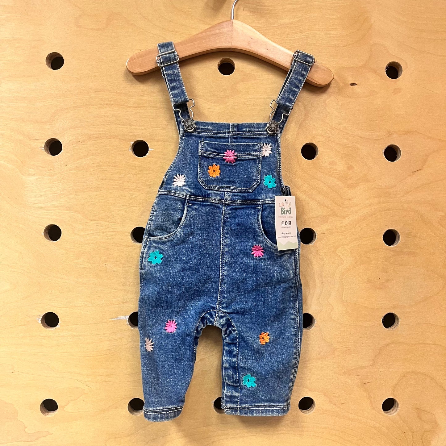Embroidered Floral Denim Overalls