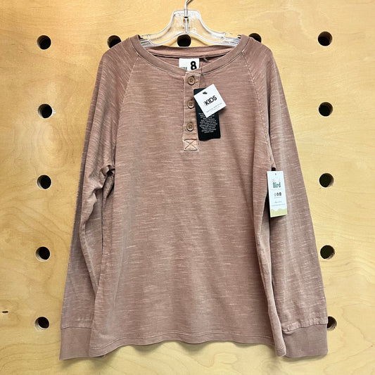 Brown Heathered Henley LS NEW!