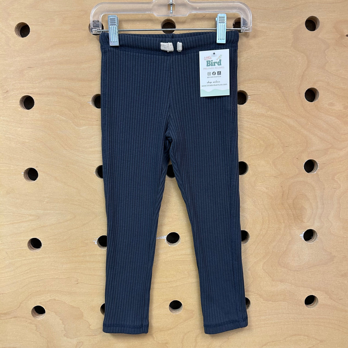Blue Ribbed Drawstring Leggings