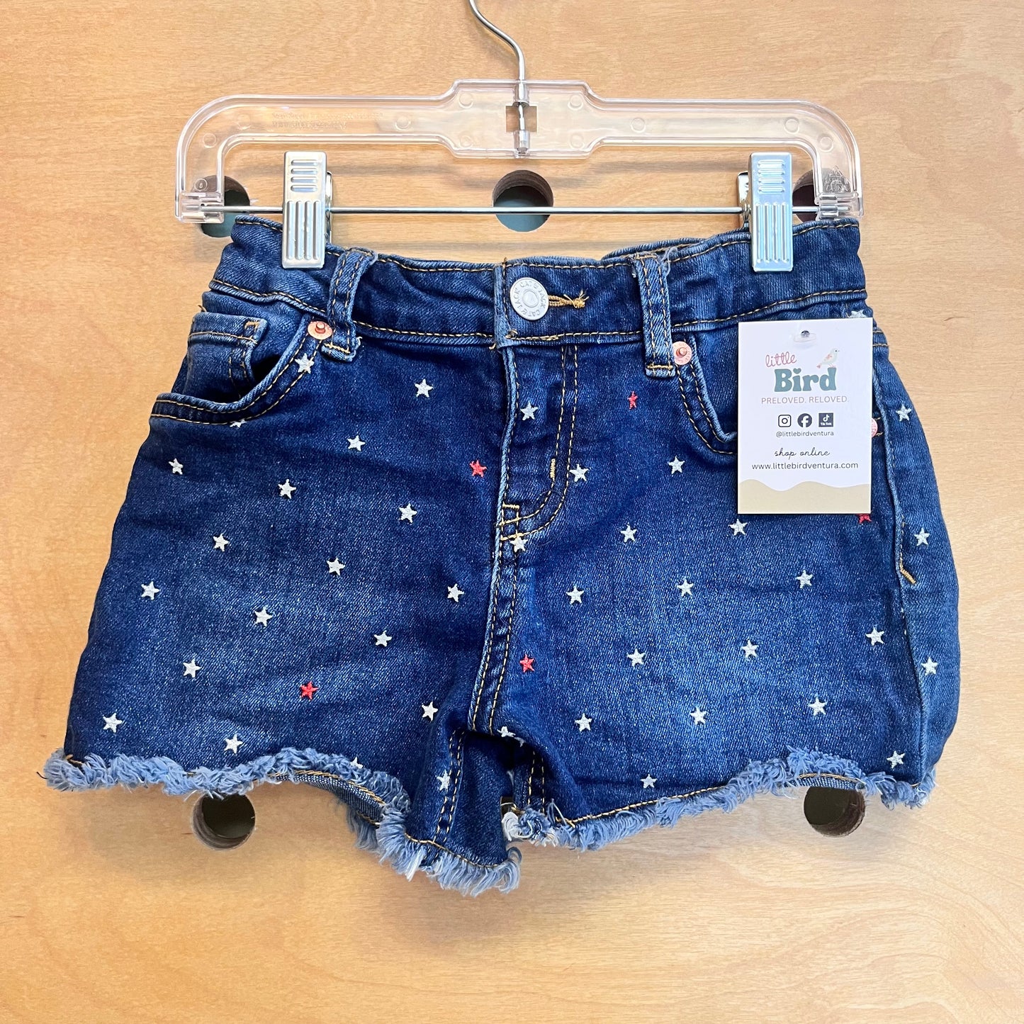 Embroidered Star Super Stretch Denim Shorts