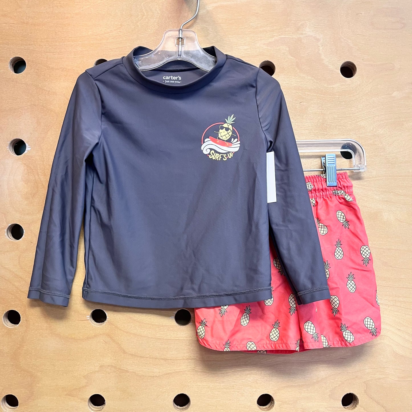 2pc Grey/Red Pineapples Swimsuit