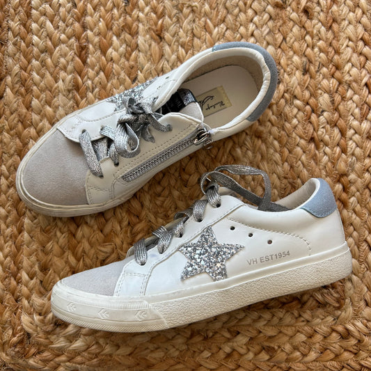Silver Lace & Star Zip Sneakers
