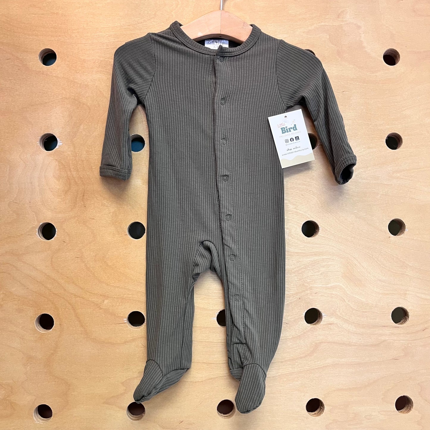 Olive Ribbed Snap Footies