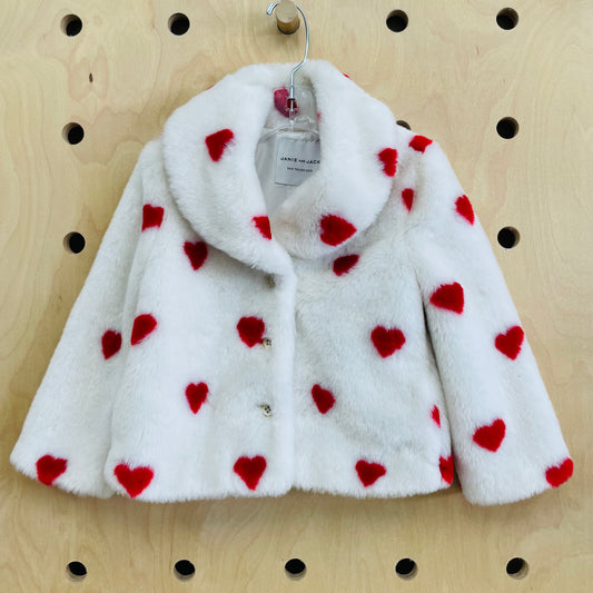 White & Red Hearts Fuzzy Jacket