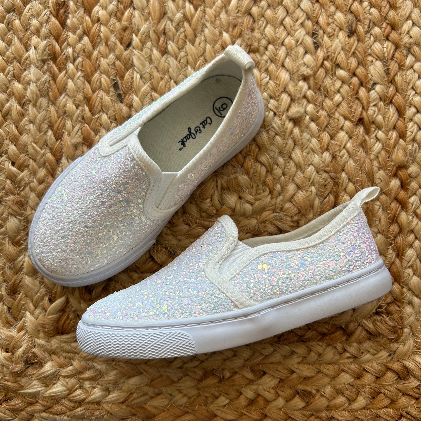 White Holographic Glitter Slip-Ons