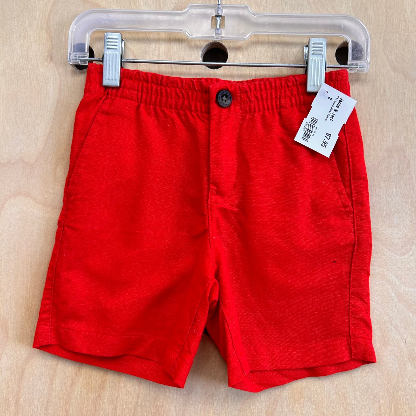 Red Linen Blend Shorts